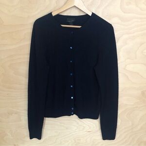 J. Crew Cashmere Cardigan Sweater Navy Blue Winter Womens Sz L.(Flaws)